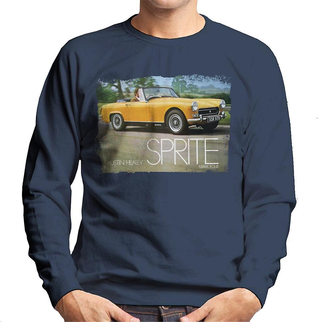 Austin Healey Sprite Mark IV Yellow British Motor Heritage Men's Sweatshirt Navy Blue XX-Large