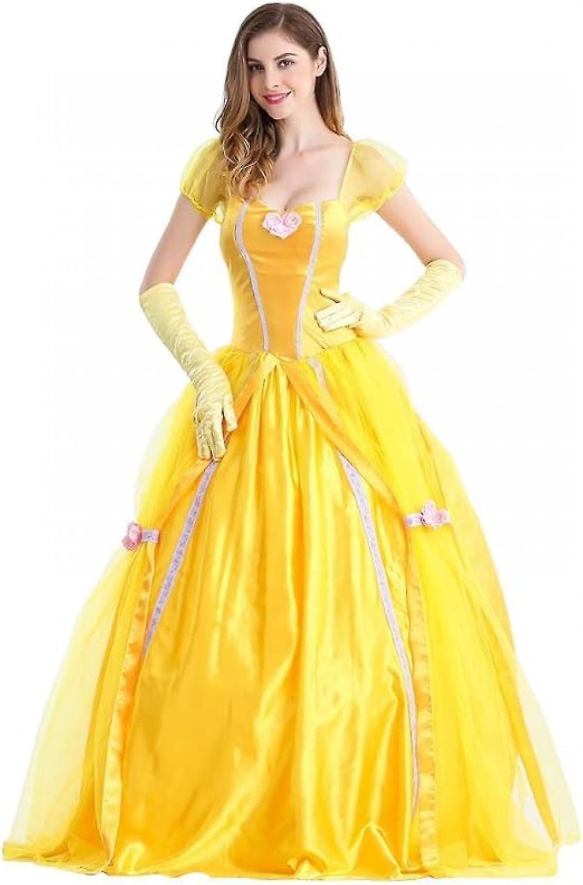 Dint Belle Dress Adult Princess Costume Party Carnival Cosplay Performance Halloween Yellow Costume With Glovesxxl M