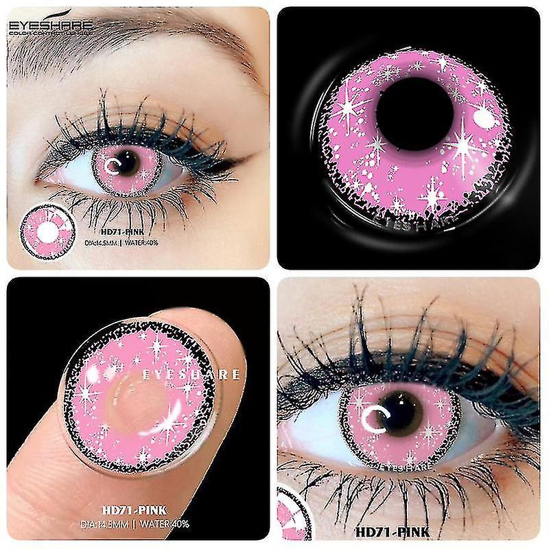 Color Contact Lenses For Eyes 2pcs Cosplay Colored Lenses Blue Halloween Lenses Purple Contact Lens Yearly Eye Contacts HD71-PINK