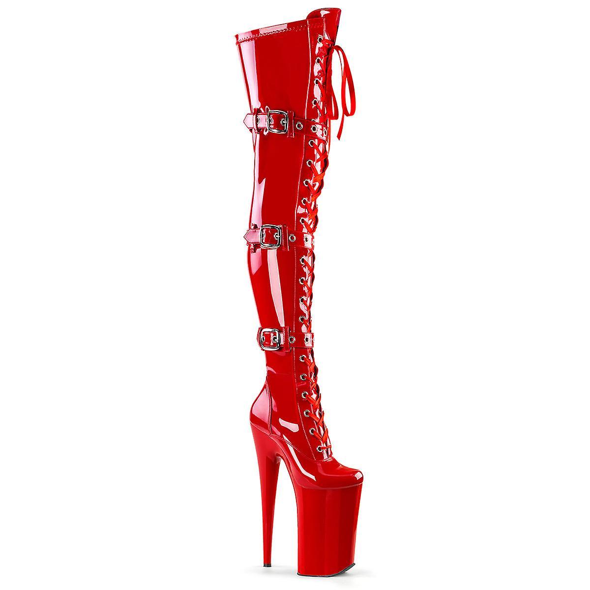 Pleaser womens boots beyond-3028 red stretch pat/red Uk 6/eu 39/us 9