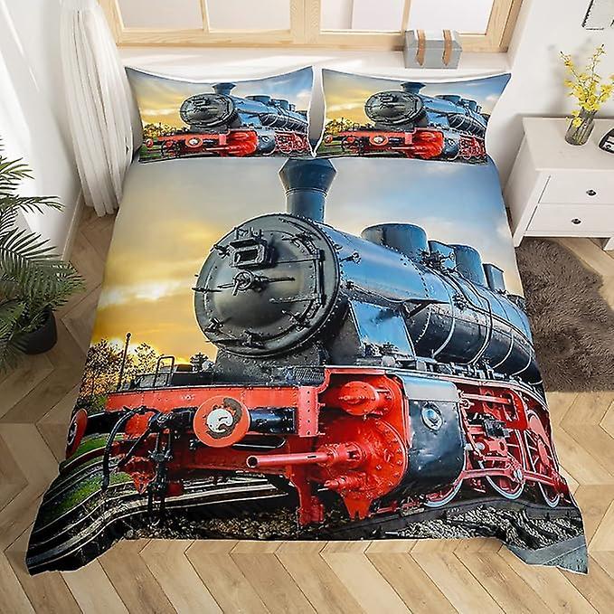 Train Microfiber Bedding Duvet Cover Sets 1 Duvet Cover And 1/2 Pillowshams Retro Steam Engine C 140x210cm