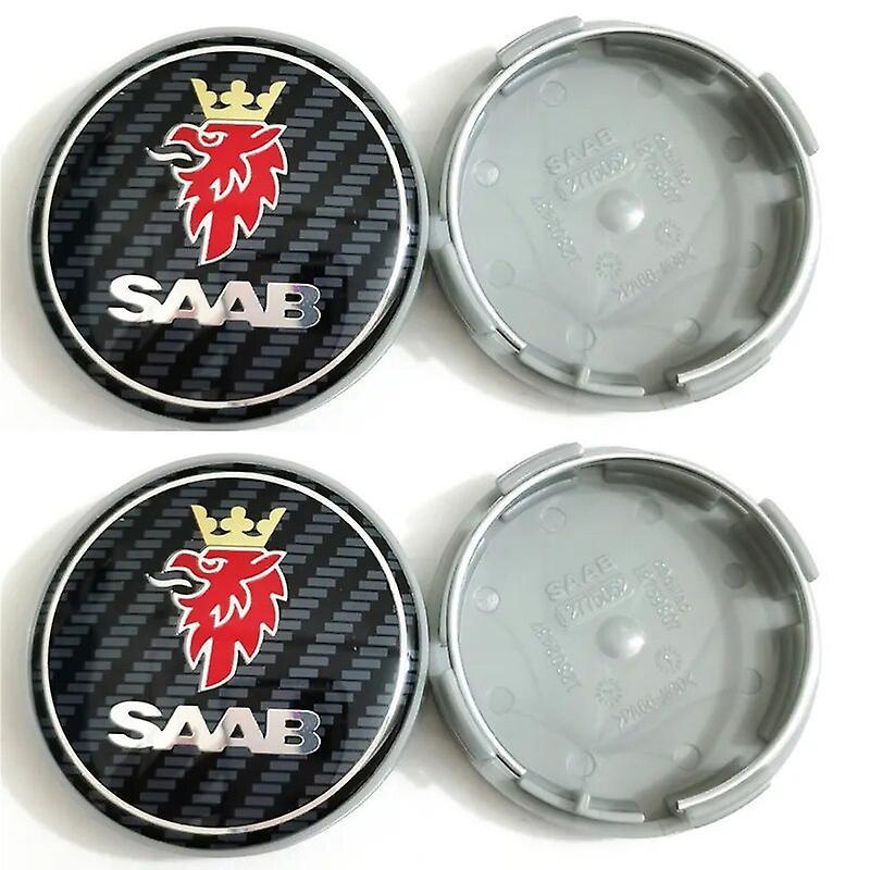 Hikig 4pcs 63mm Blue Carbon Black Car Wheel Center Caps Rims Hub Caps For SAAB 9 3 9 5 9-3 9-5 SAAB Emblem Badge Accessories Carbon 4pcs