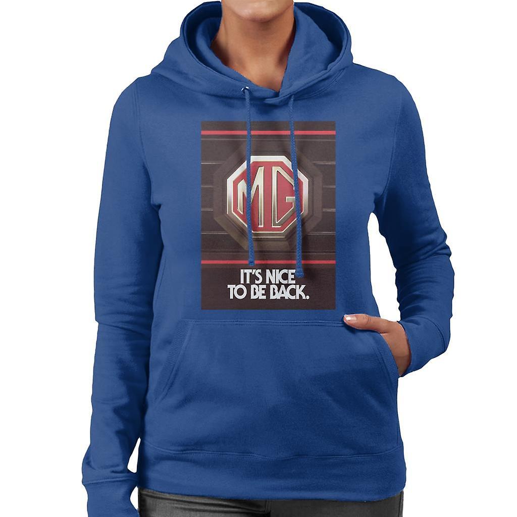 MG Its Nice To Be Back British Motor Heritage Women's Hooded Sweatshirt Royal Blue Small