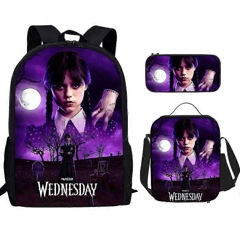 Bagadawang Wednesday Addams Backpack Three-piece Set Student School Bag Canvas Bag Pattern 18