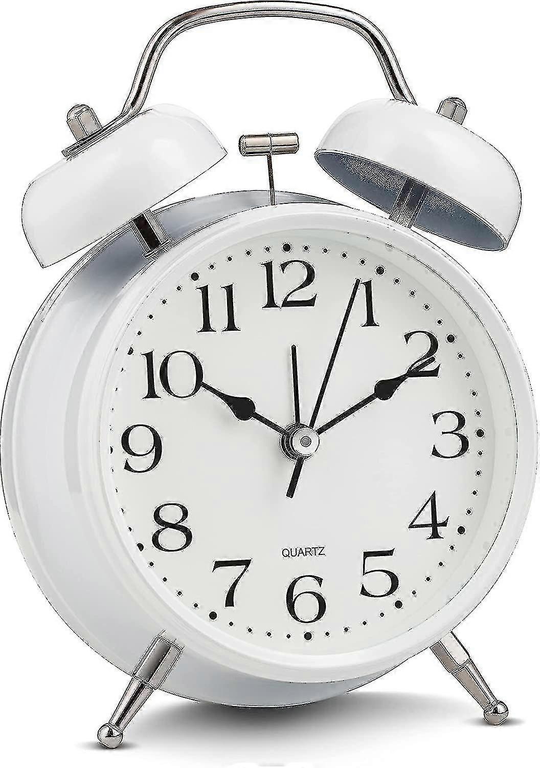 Mintian Analog Alarm Clock Extra Loud Twin Bells Retro White Silent Non-ticking Quartz Battery Operated With Backlight, Decorative Bedside Table De...