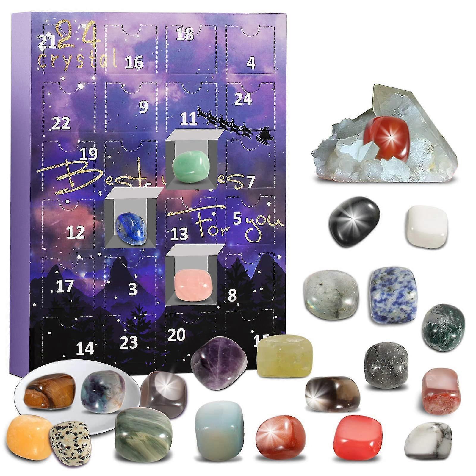 Zhiyi Advent Calendar 2023 Rocks, 24 Days Natural Crystal Agate Stone Minerals & Fossils Advent Calendar Crystals Christmas Calendar