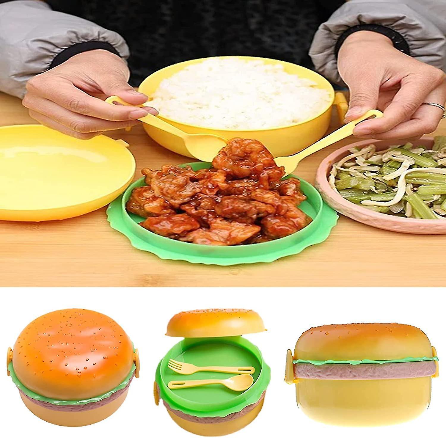 Tianzun Hamburger Shaped Kids Childrens Lunch Box, Lovely 3-tier Round Lunch Box, Food Container With Spoon For Girls Boys