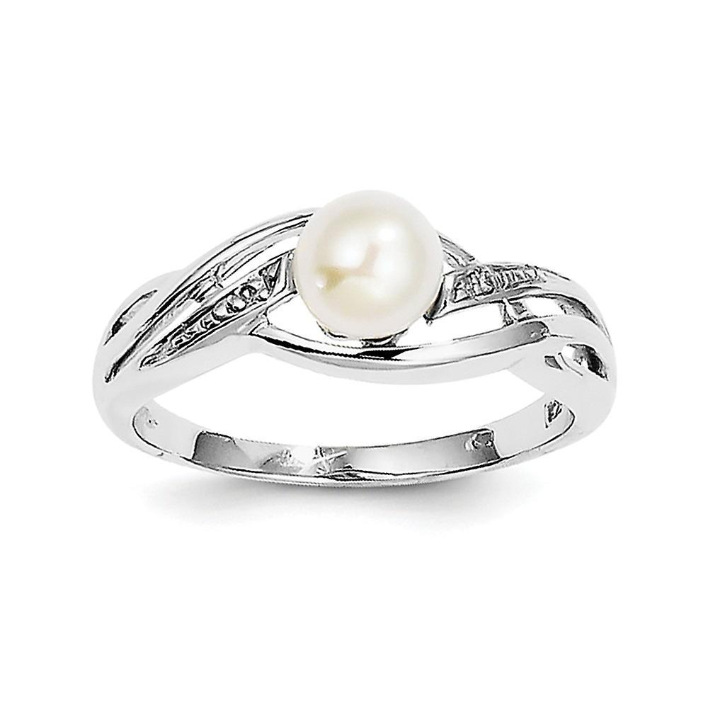 JewelryWeb 925 Sterling Silver Polished Open back Rhodium Plated Diamond and Freshwater Cultured Pearl Ring Jewelry Gifts for Women 6