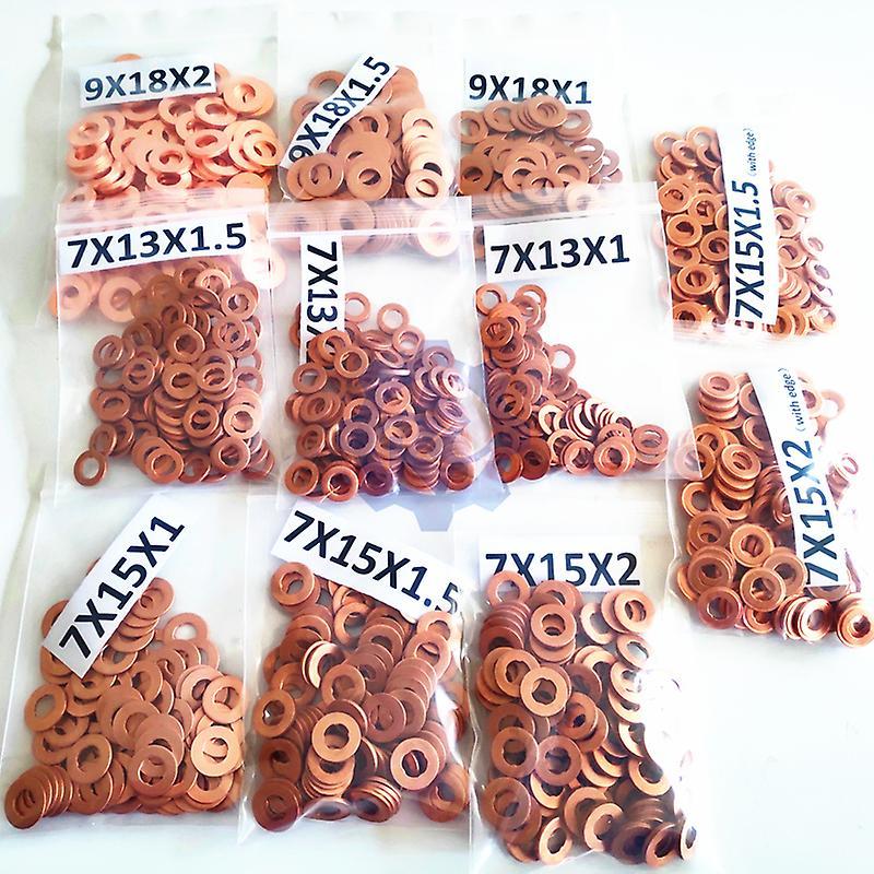 Bolongking 7x15mm/9x18mm Diesel Common Rail Injector Copper Seal Washer Gasket Ring Repair Kits 9x18x2mm