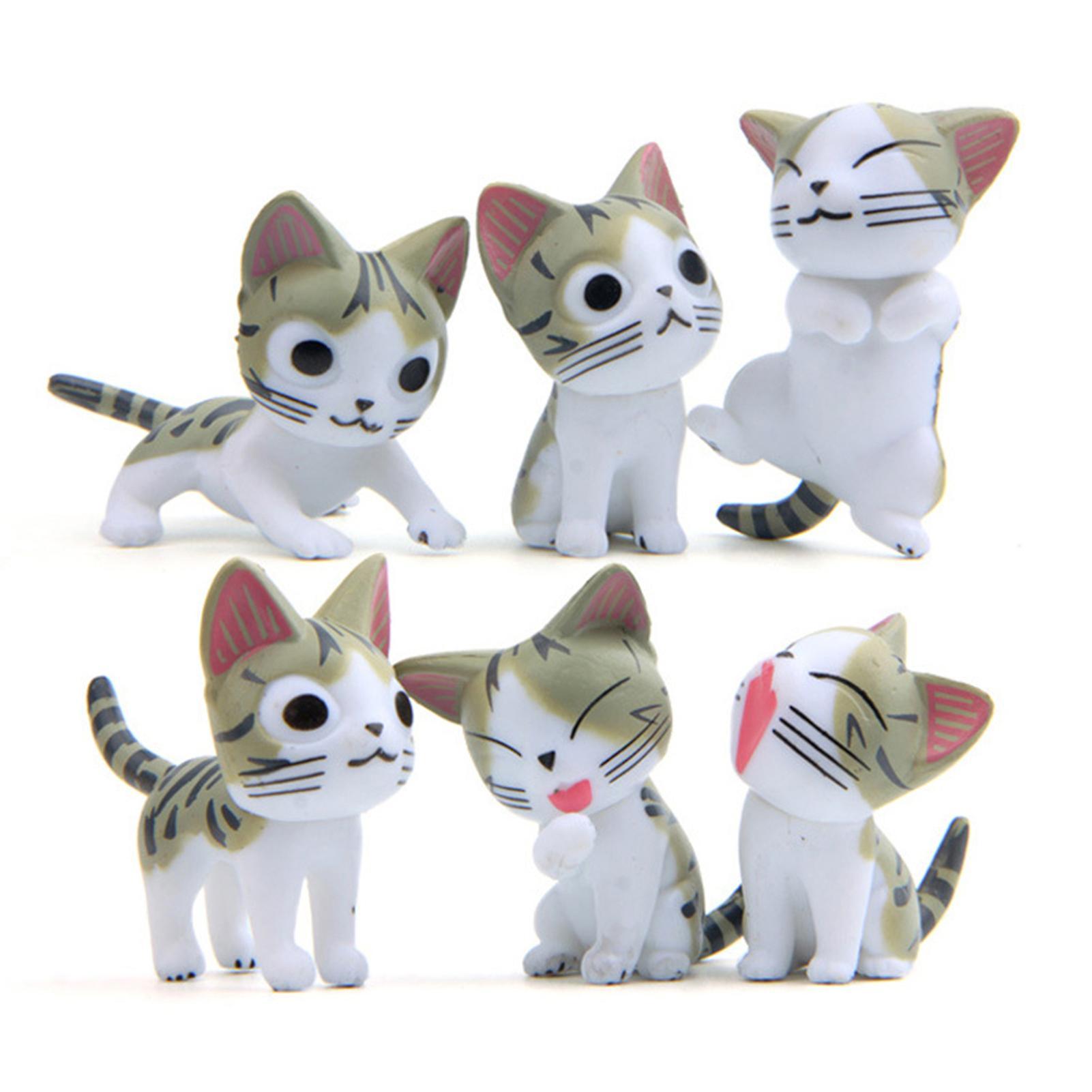 Remorui 6Pcs Kitten Models Japanese Style Miniature Gardening Doll Anime Figure Collectible Mini Animal Model Ornaments Garden Decoration Grey