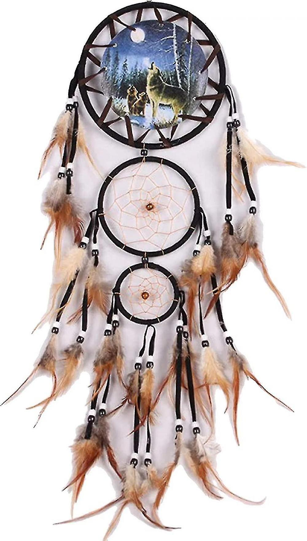 Acgiv Large Howling Wolf Dream Catcher With Feathers (d-4-)