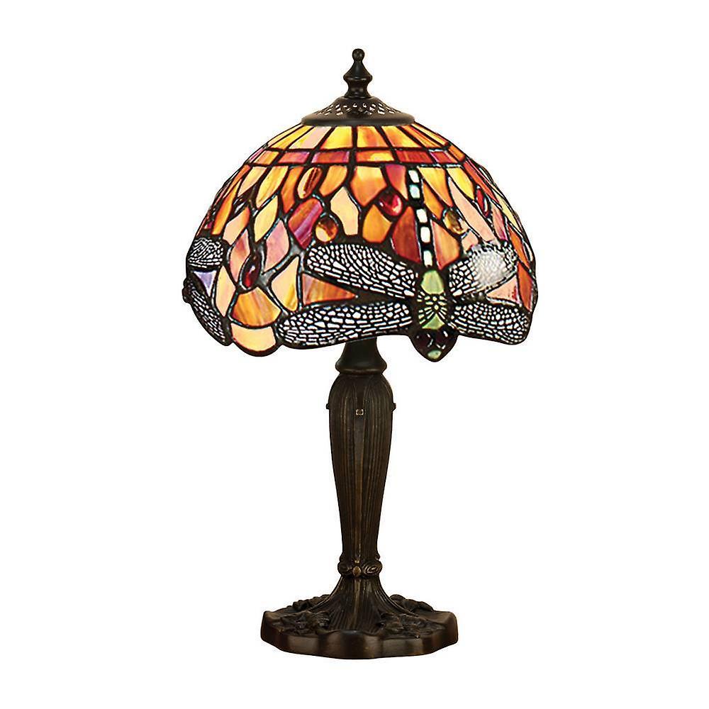 Interiors 1900 Lighting Dragonfly 1 Light Table Lamp Dark Bronze, Red, Tiffany Style Glass, E14