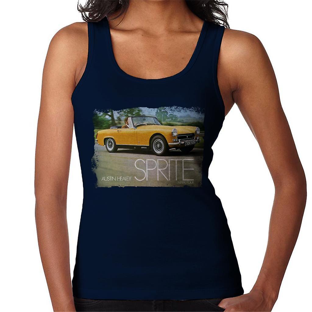 Austin Healey Sprite Mark IV Yellow British Motor Heritage Women's Vest Navy Blue XX-Large