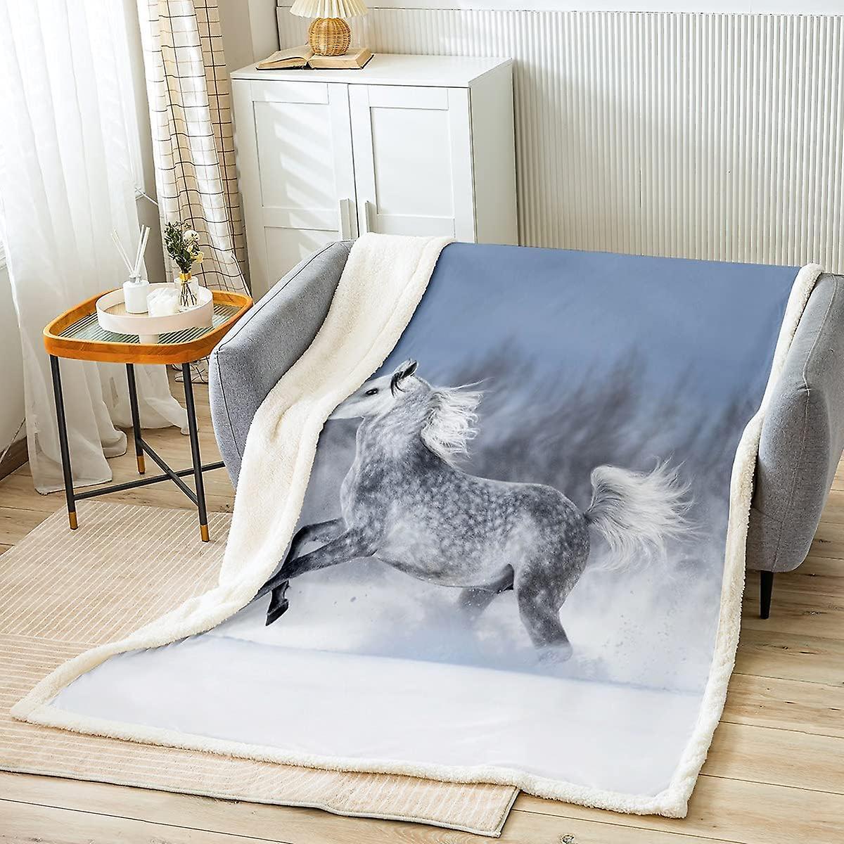 Kerota Horse Sherpa Blanket Galloping Horse Fleece Throw Blanket D Wild Animal Plush Blanket for Bed Sofa Wildlife Style Warm Fuzzy Blanket Double ...