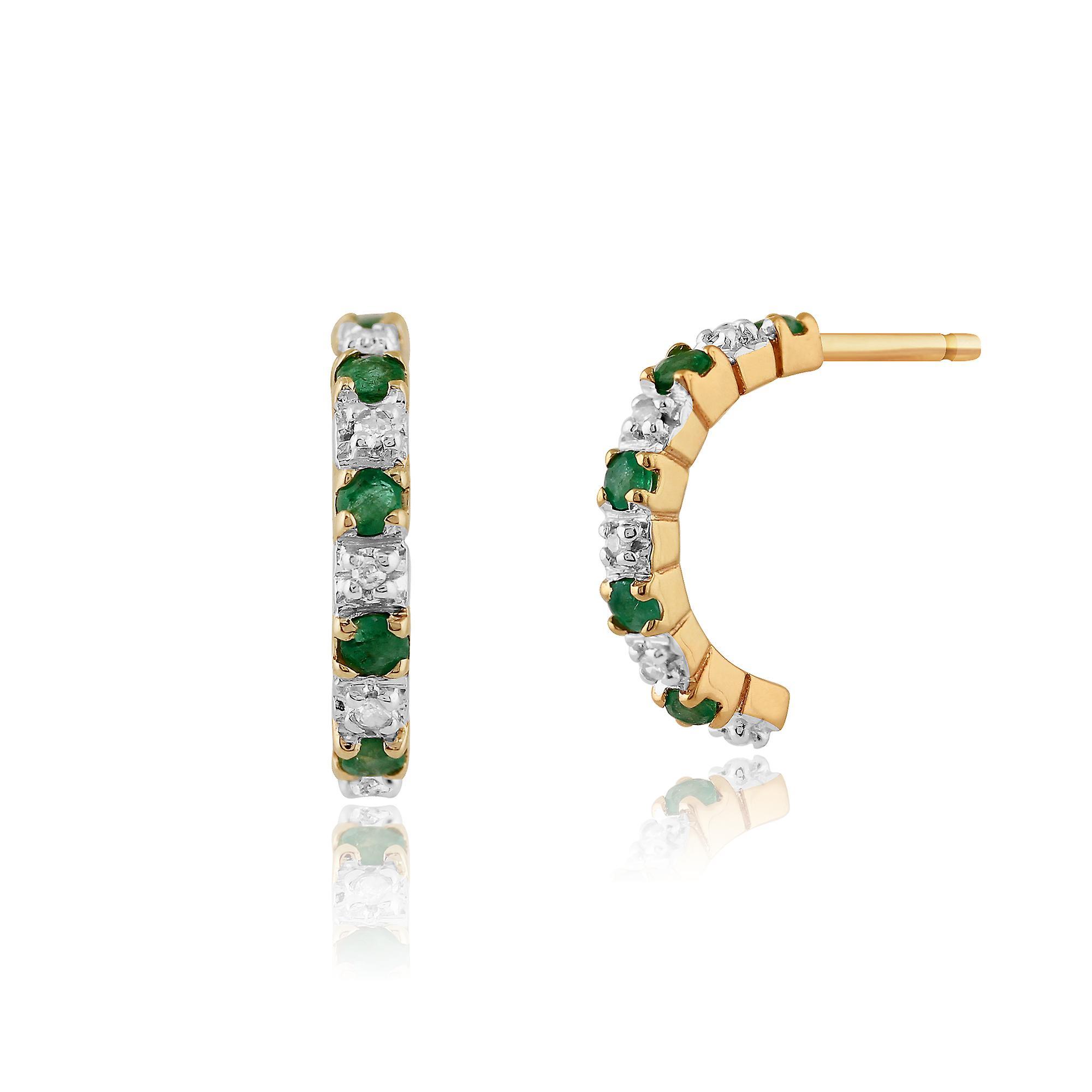 Gemondo Classic Round Emerald & Diamond Half Hoop Style Earrings In 9ct Yellow Gold 181E0763019 Green One Size