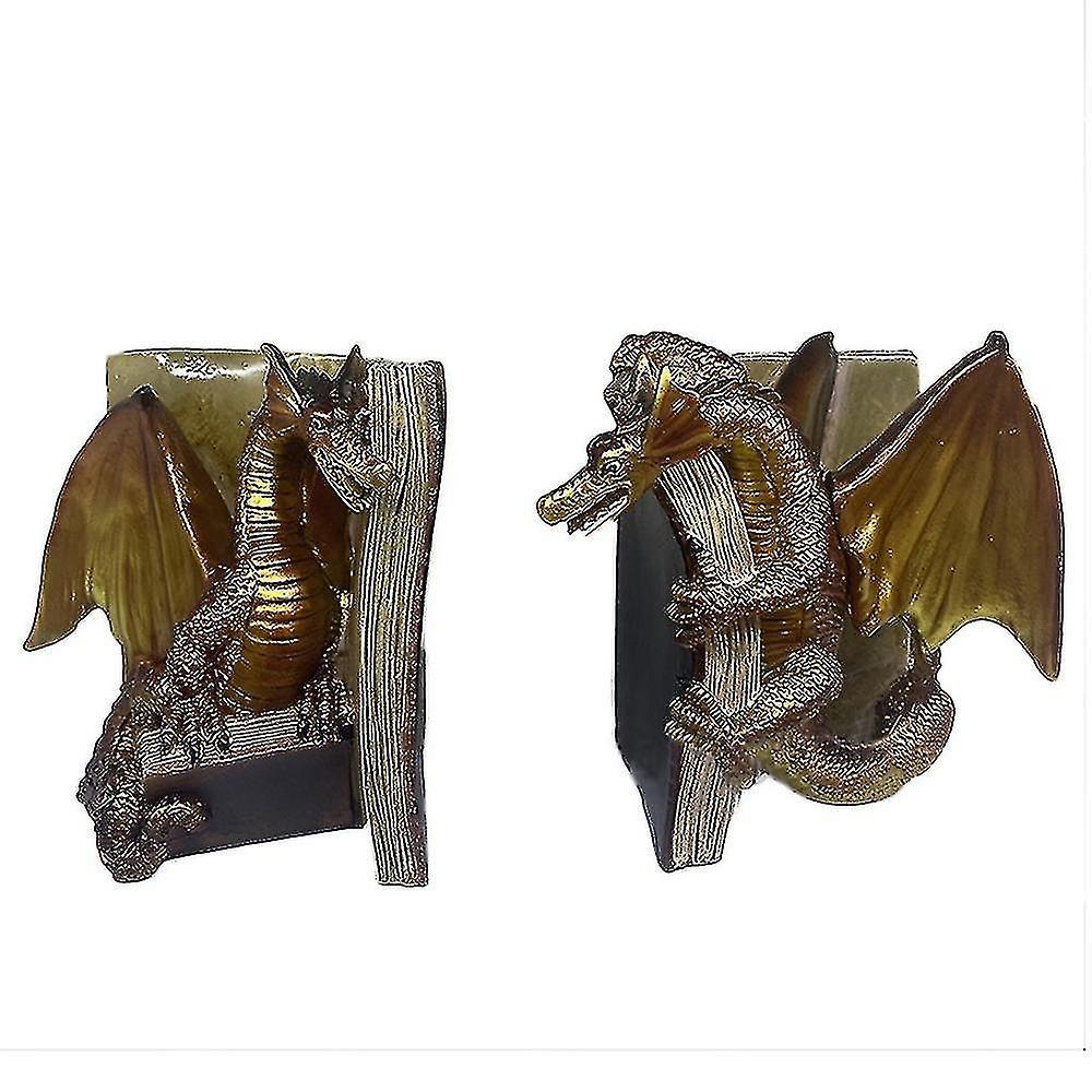 Jxlgv Dragon Bookends Resin Decor Bookend Statues Hidden Dragon Bookshelf Ornament 2pcs-gold