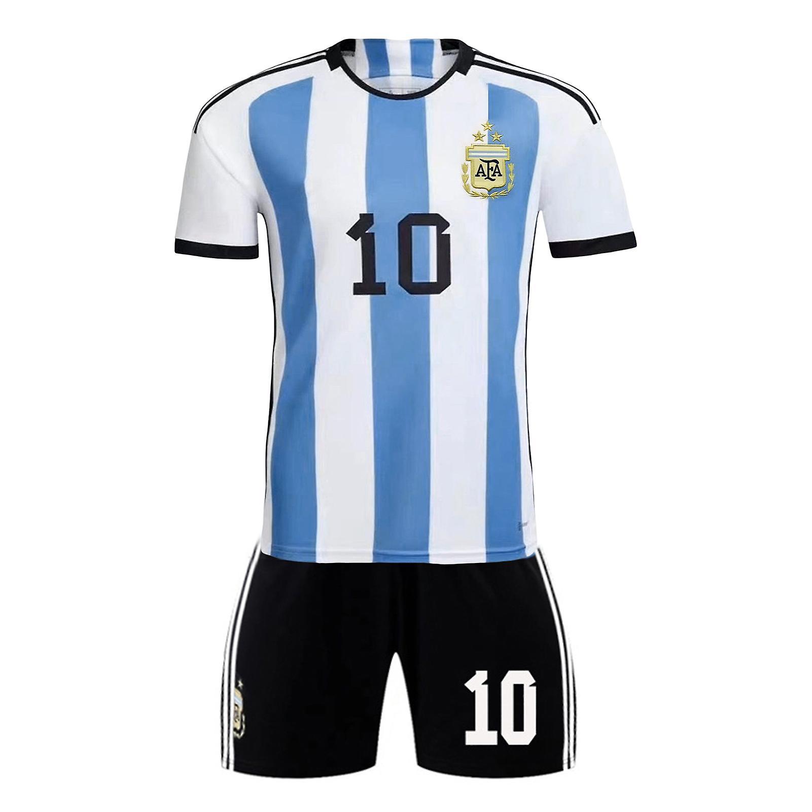 KAKENTH 1 Set Football Jersey Shorts Short Sleeve Top Sport Wear Argentina Home Game No. 10 Football Sports T-Shirt Pants Souvenir Gift L