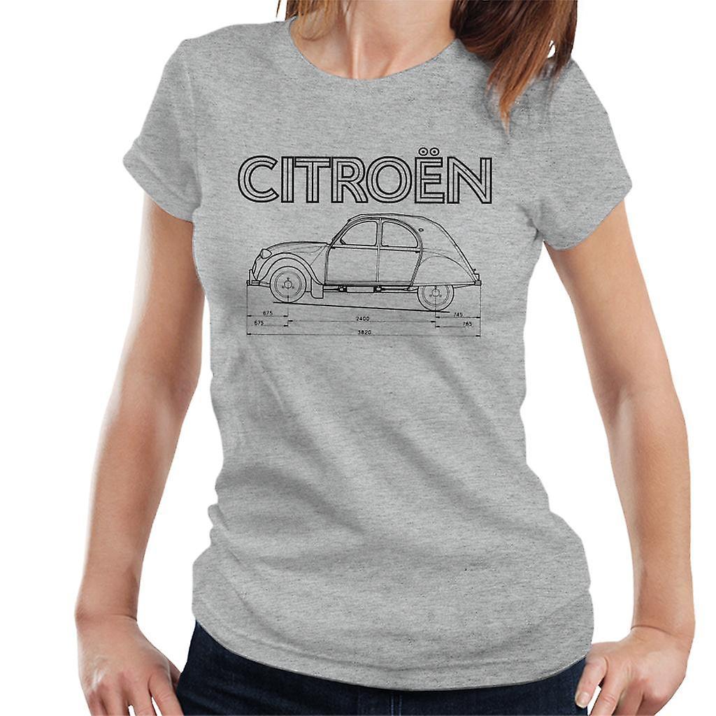 Citro�n Citroen 2CV Dimensions Black Diagram Women's T-Shirt Heather Grey Medium