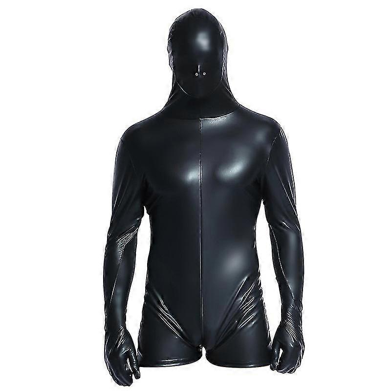 Vention Men's Latex Catsuit Gay Costume Sexy Pu Leather Lingerie Ds Stage Corset Erotic Catch Catsuit Black XL