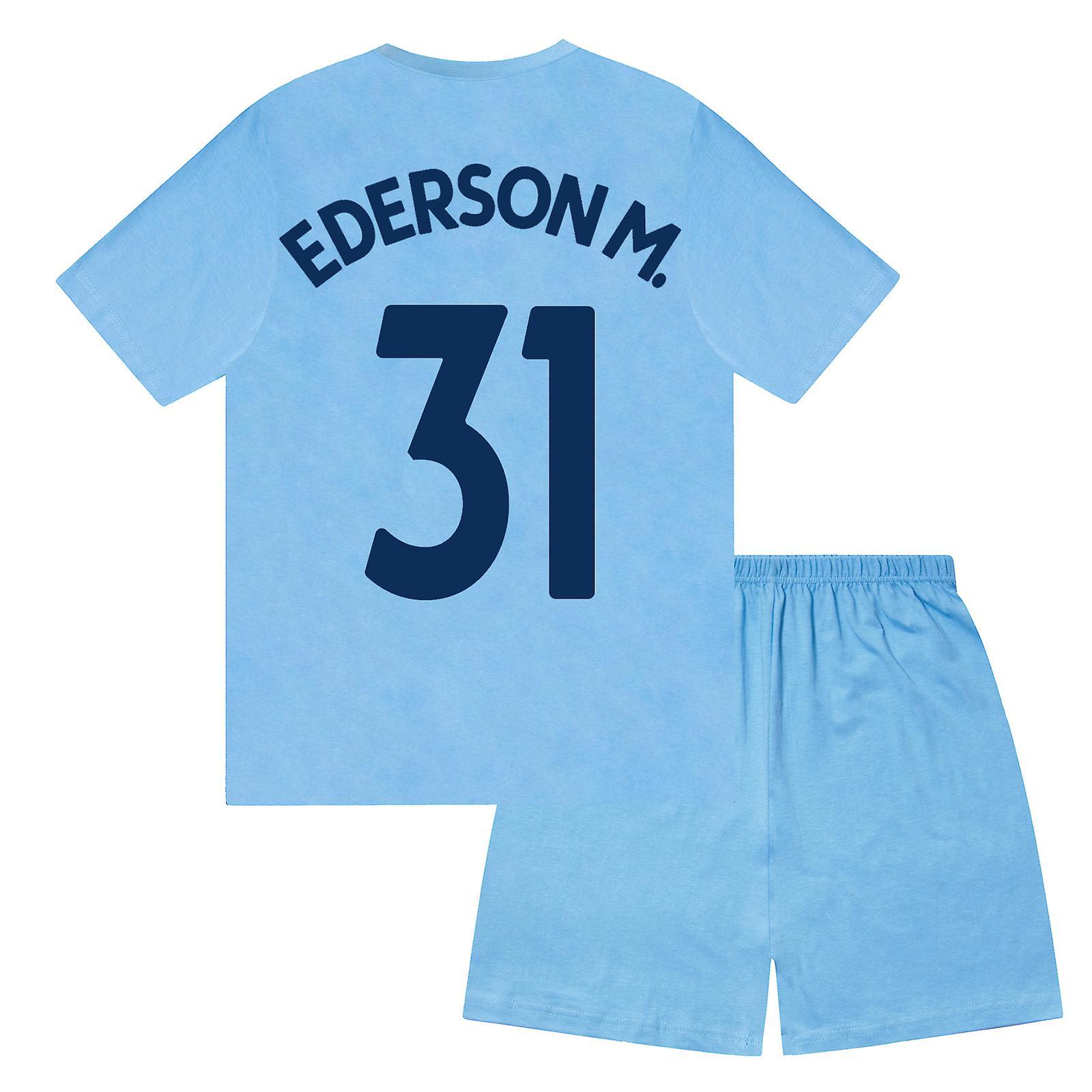 Manchester City FC Manchester City Boys Pyjamas Short Kids OFFICIAL Football Gift Navy Blue Ederson M. 4-5 Years