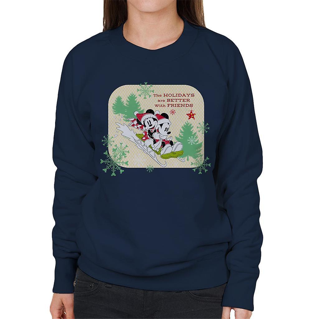 Disney Christmas Mickey Mouse Holidays Are Better With Friends Women's Sweatshirt Navy Blue Medium