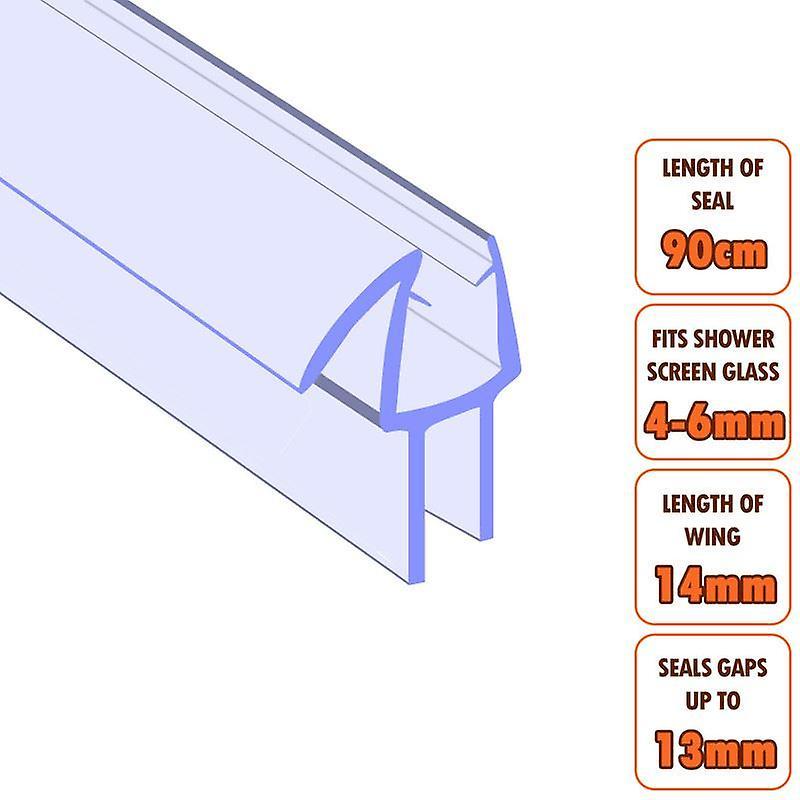 ECOSPA Bath Shower Screen Door Seal Strip - for 4-6mm Glass - Seals Gaps to 13mm Clear 900mm