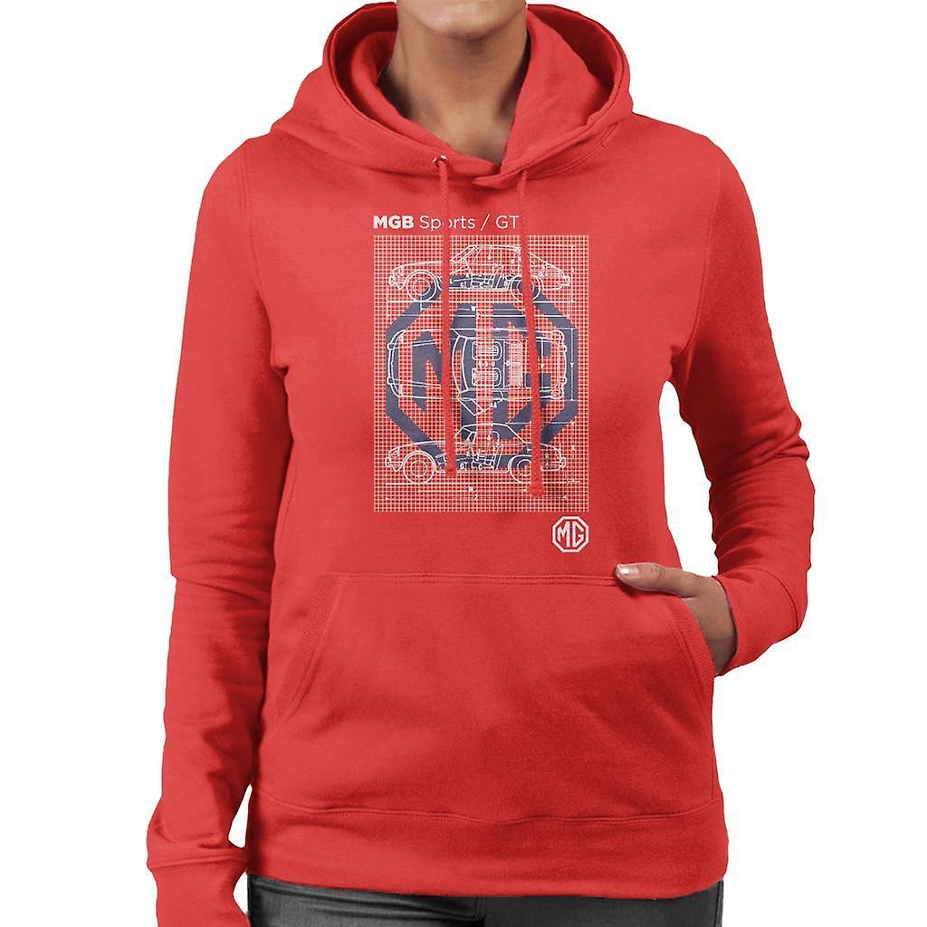 MG B Sports GT British Motor Heritage Women's Hooded Sweatshirt Red Small