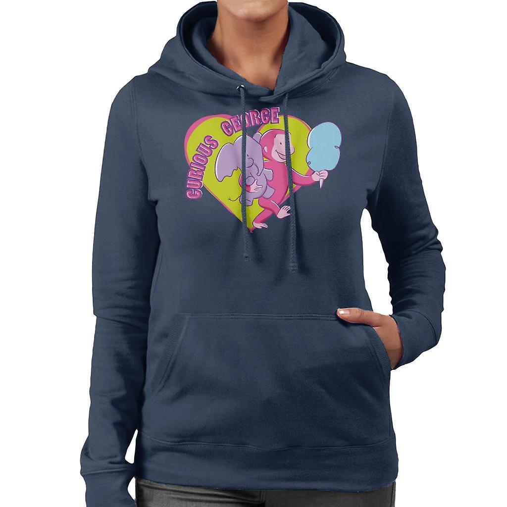 Curious George Carnival Heart Women's Hooded Sweatshirt Navy Blue Medium