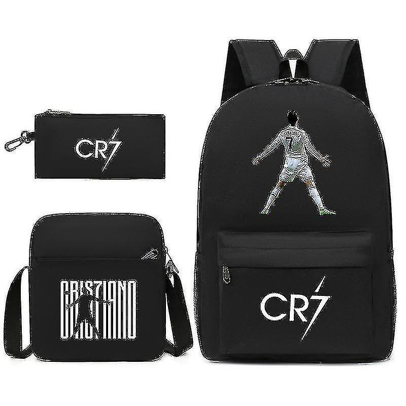 Mike Football Star C Ronaldo Cr7 Printed Backpack Around The Student Three-piece Backpack. Black 1 Shoulder bag pencil case