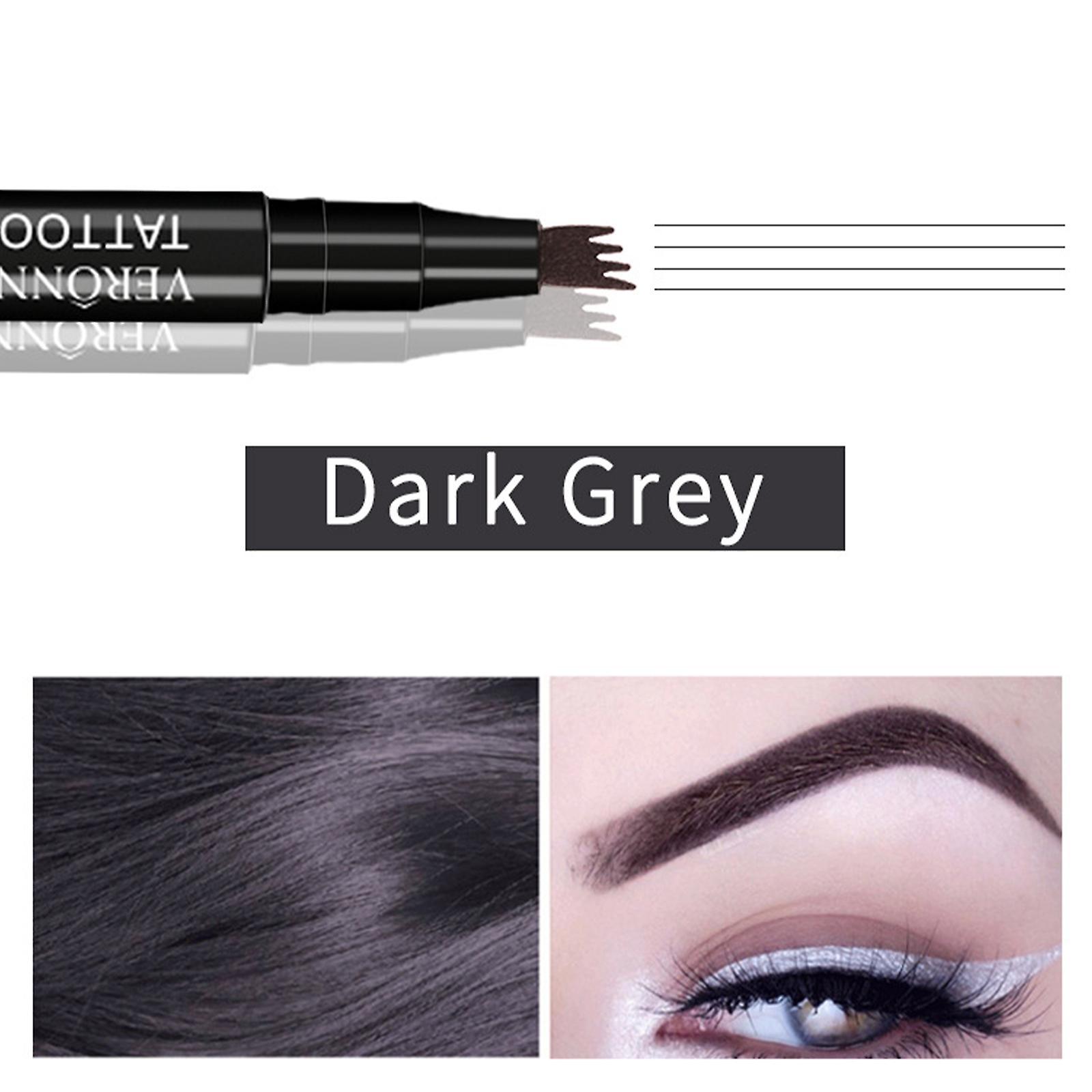 Nspiel Microblading Eyebrow Pencil, Eyebrow Pen 4 Tips Liquid Waterproof Eyebrow Pencil with 4 Points for Lasting Natural 3D Eyebrow Makeup grey brown