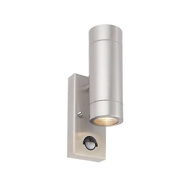 Saxby Lighting Palin 2 Light Outdoor PIR Up Down Wall Light Brushed Stainless Steel, Glass IP44, GU10