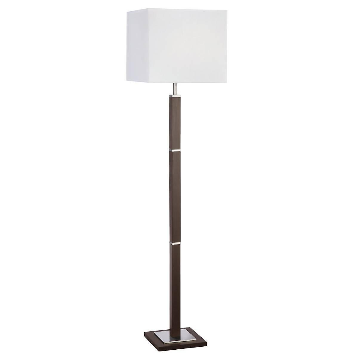 Searchlight Lighting Waverley 1 Light Rectangle Floor Lamp Satin Silver, Brown Wood, E27