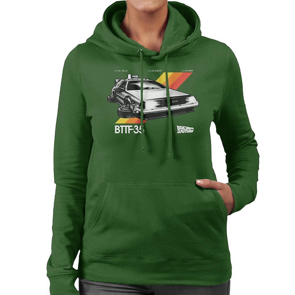 Back to the Future 35th Anniversary Delorean Women's Hooded Sweatshirt Bottle Green Medium