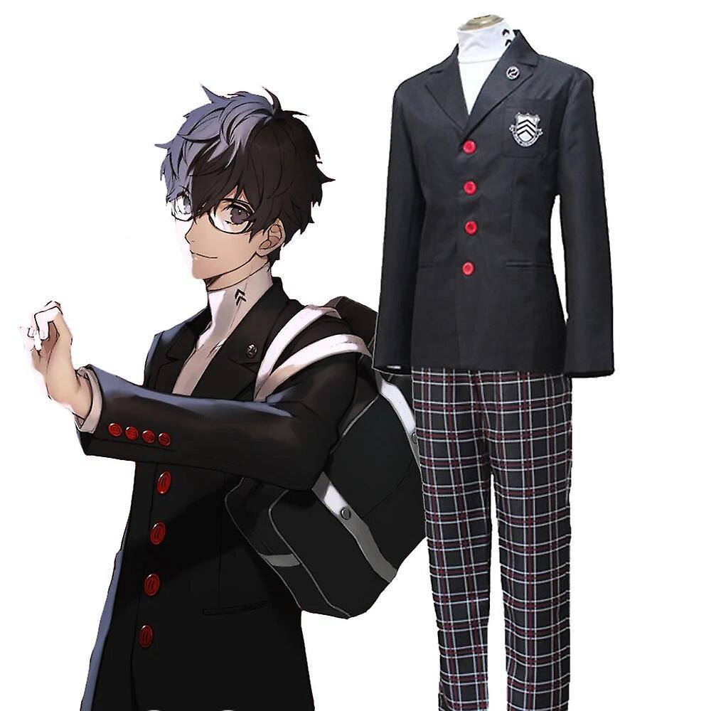 Baiyis Persona 5 Akira Kurusu Cosplay Amamiya Ren Costume for Men's School Uniform Full Set Halloween Carnival Party Costume With wig L