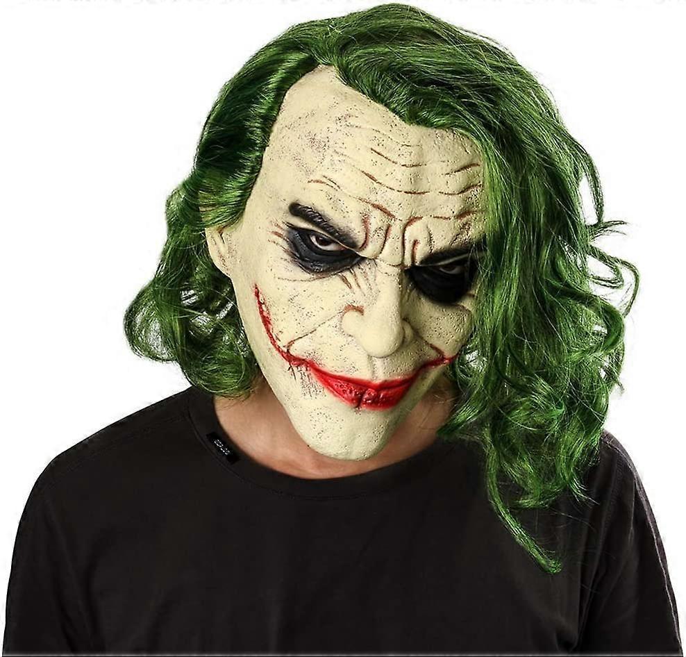 Phwj Joker Latex Mask Headgear Joker COS HalloweenJoker Arthur Fleck Latex Head Mask Cosplay Horror Scary Clown Creepy Mask Green Hair Wig Hallowee...