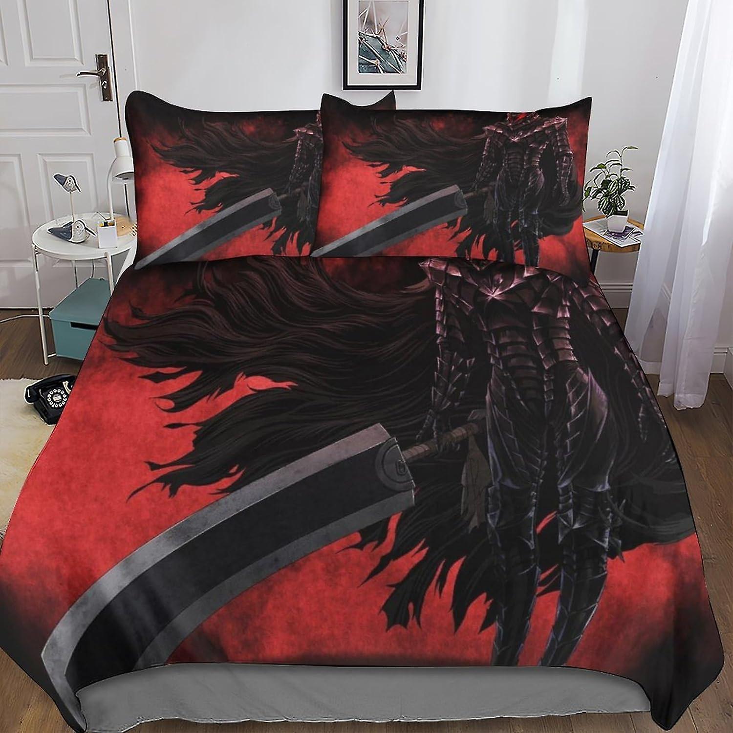 Kerota Berserk 3D Printed Bedding Set Duvet Cover Pillowcase, 3 Piece Bedding Set with Zipper Closure, for Adults and Kids Double200x200cm