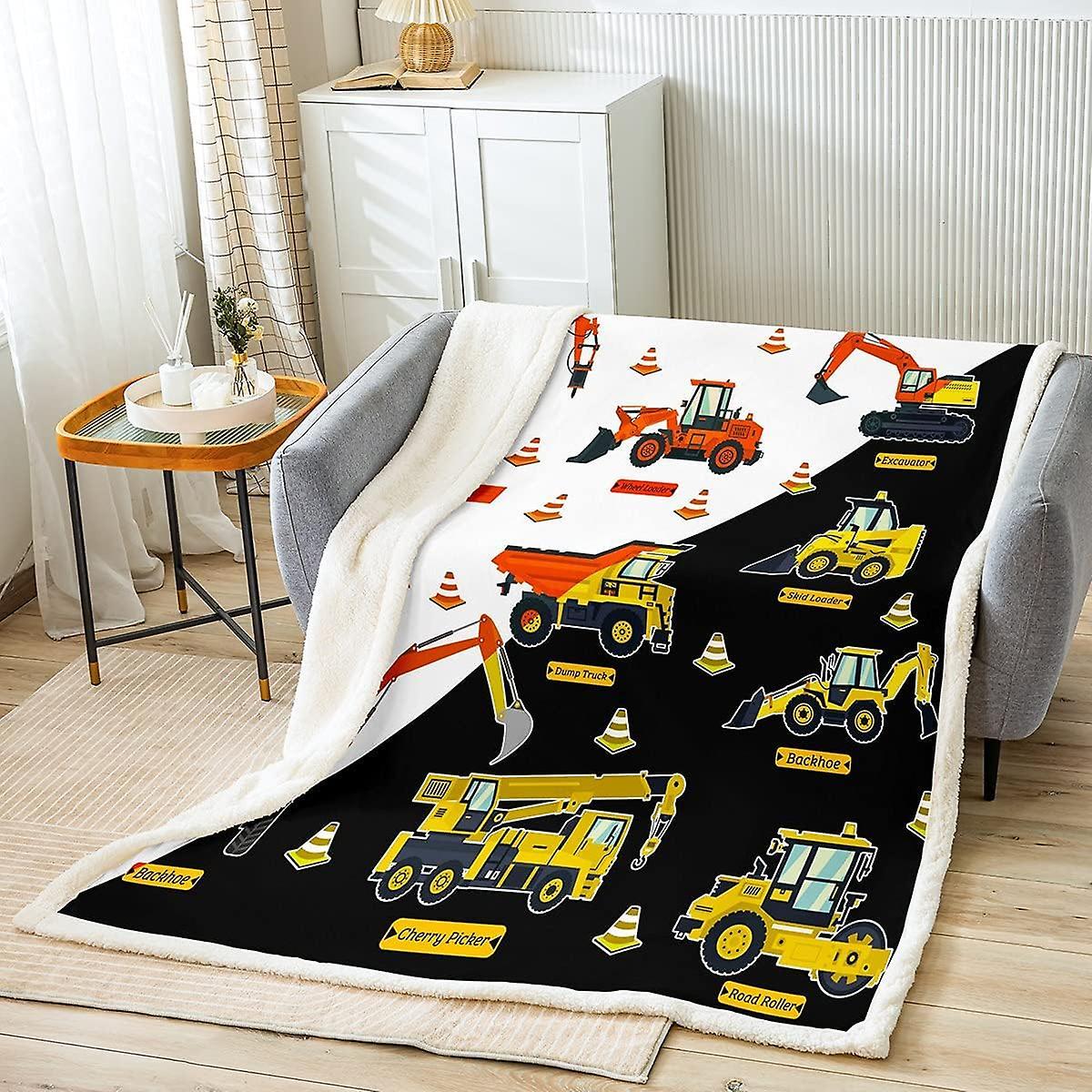 Kerota Boys Cartoon Excavator Fuzzy Blanket for Sofa Bed Kids Men Girls Construction Site Car Fleece Throw Blanket Machinery Crane Vehicles Truck S...