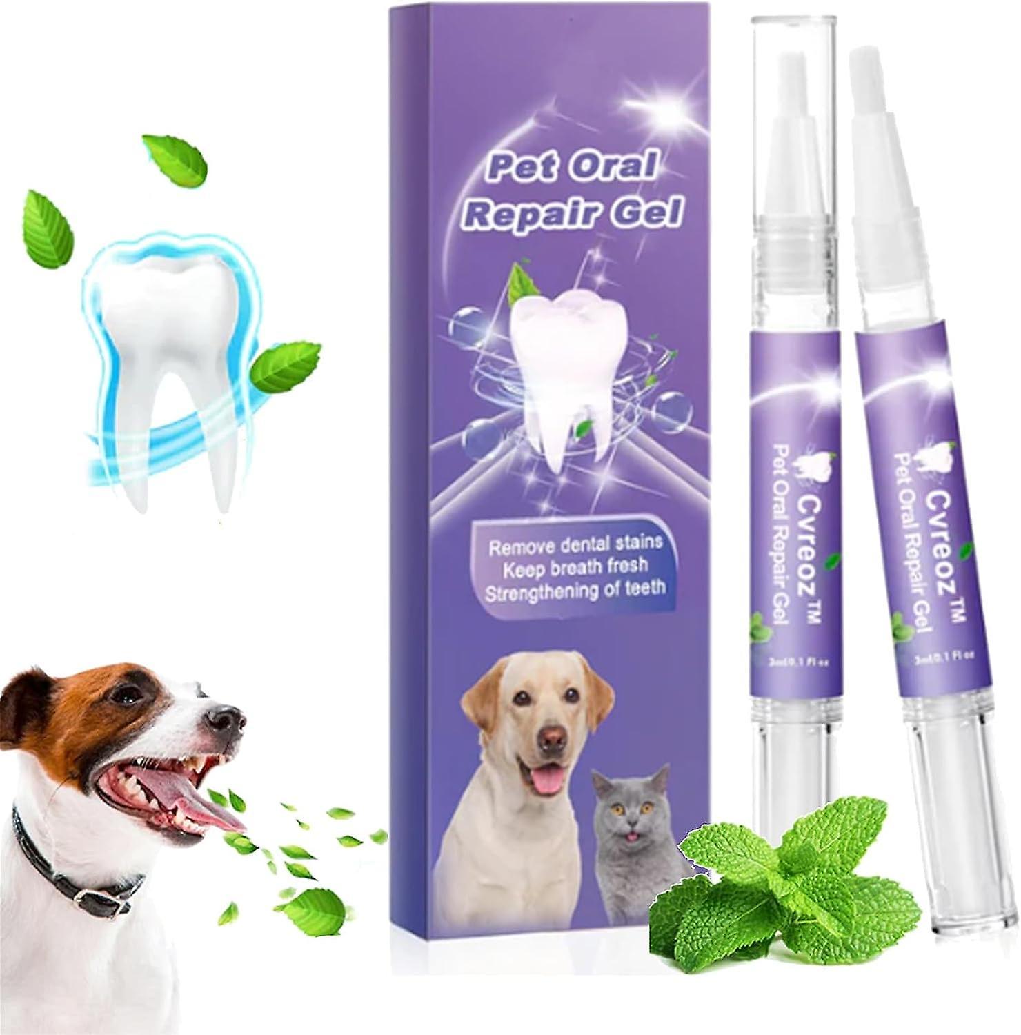 Frusde Pet Oral Repair Gel, Pet Oral Restoration Whitening Gel, Eliminate Bad Breath Targets Tartar, No Brushing Pet Oral Care Gel 2pcs