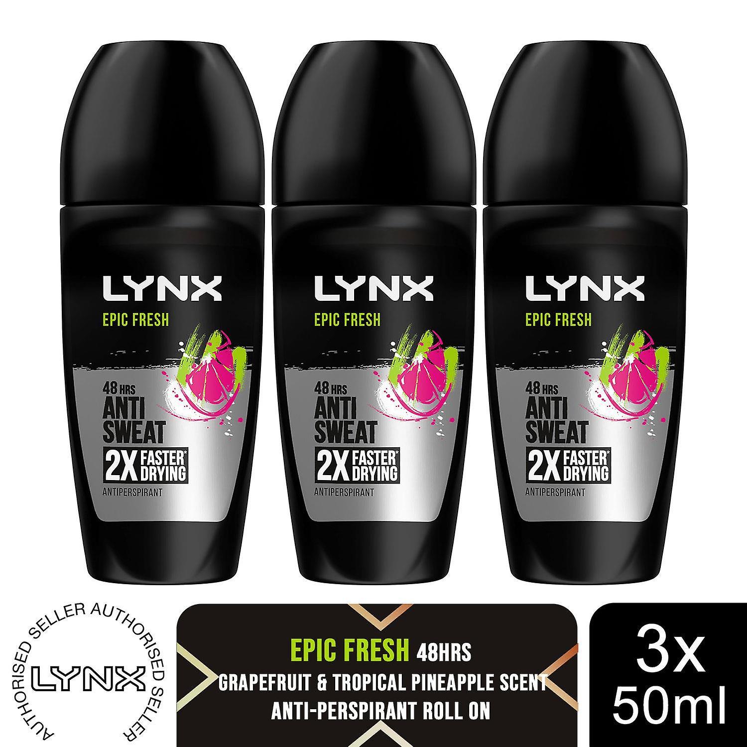 Lynx Epic Fresh Anti Perspirant Roll On 48H Anti Sweat Protection 50ml, 3 Pack