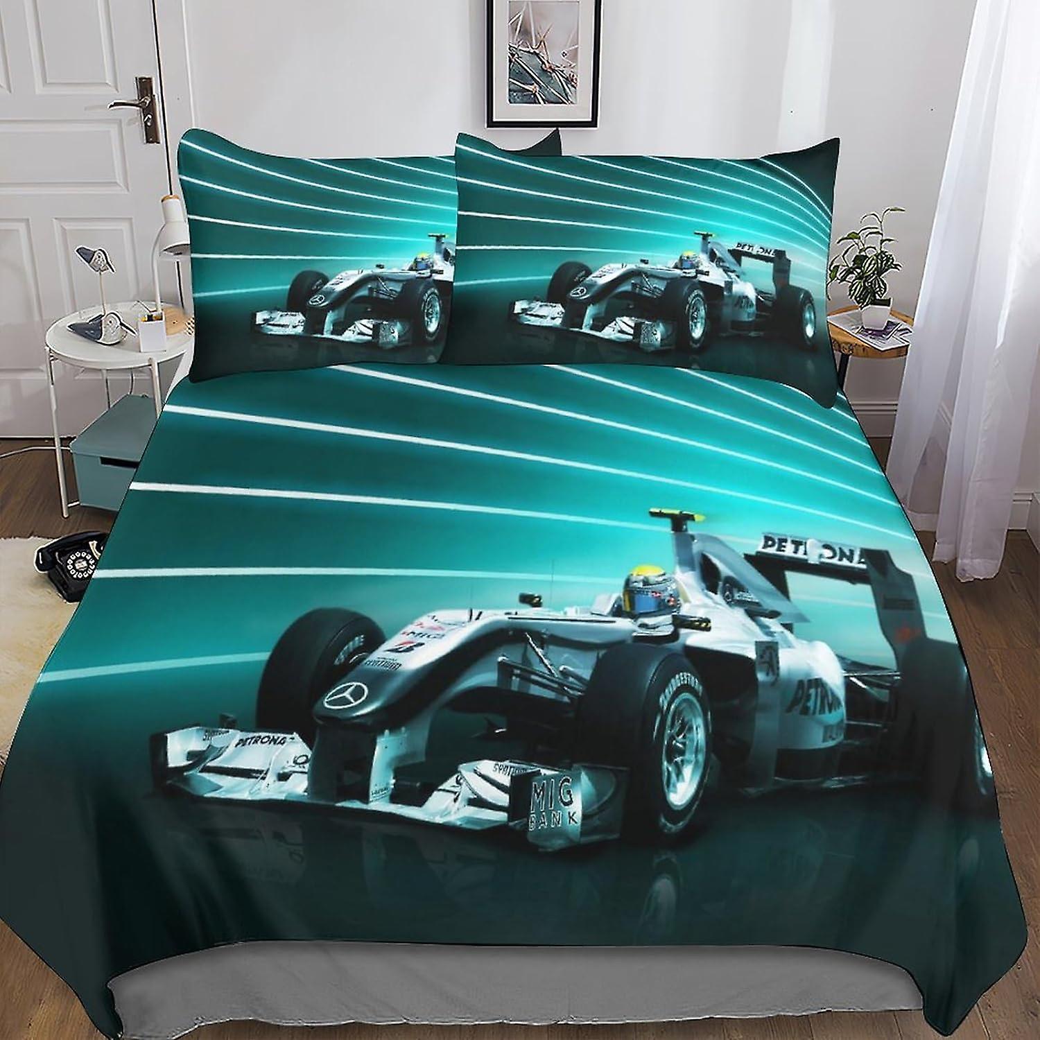 Kerota Formula 1 3D Bedding Set, 3 Pcs Bedding Set F1 Microfiber Duvet Cover & Pillowcases with Zipper Closure for Single or Double Bed Double200x2...