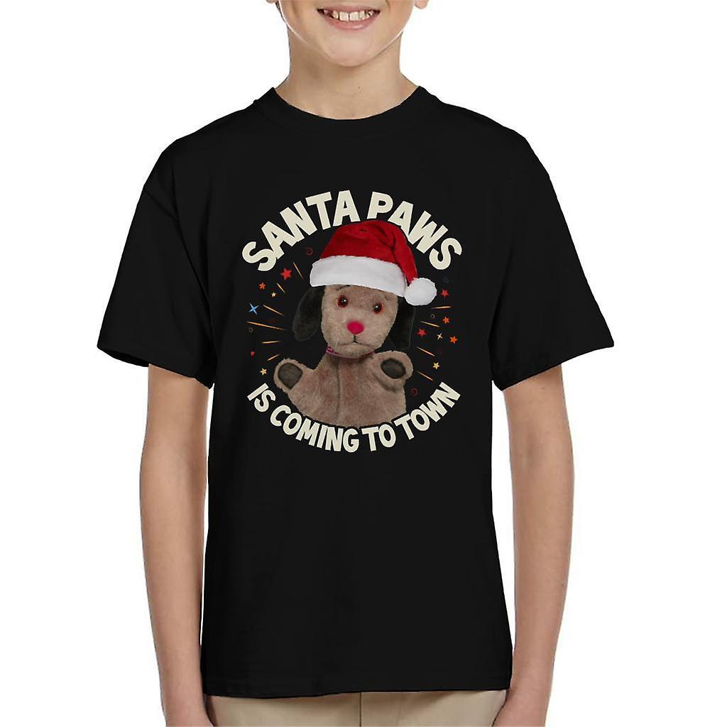 Sooty Christmas Sweep Santa Paws Is Coming To Town Kid's T-Shirt Black X-Large (12-13 yrs)