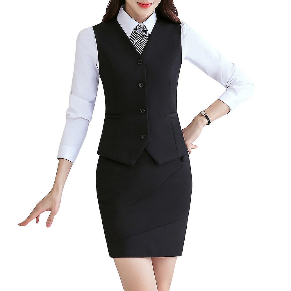 Allthemen Womens Business Office Ladies Solid Color V-neck Vest Black M