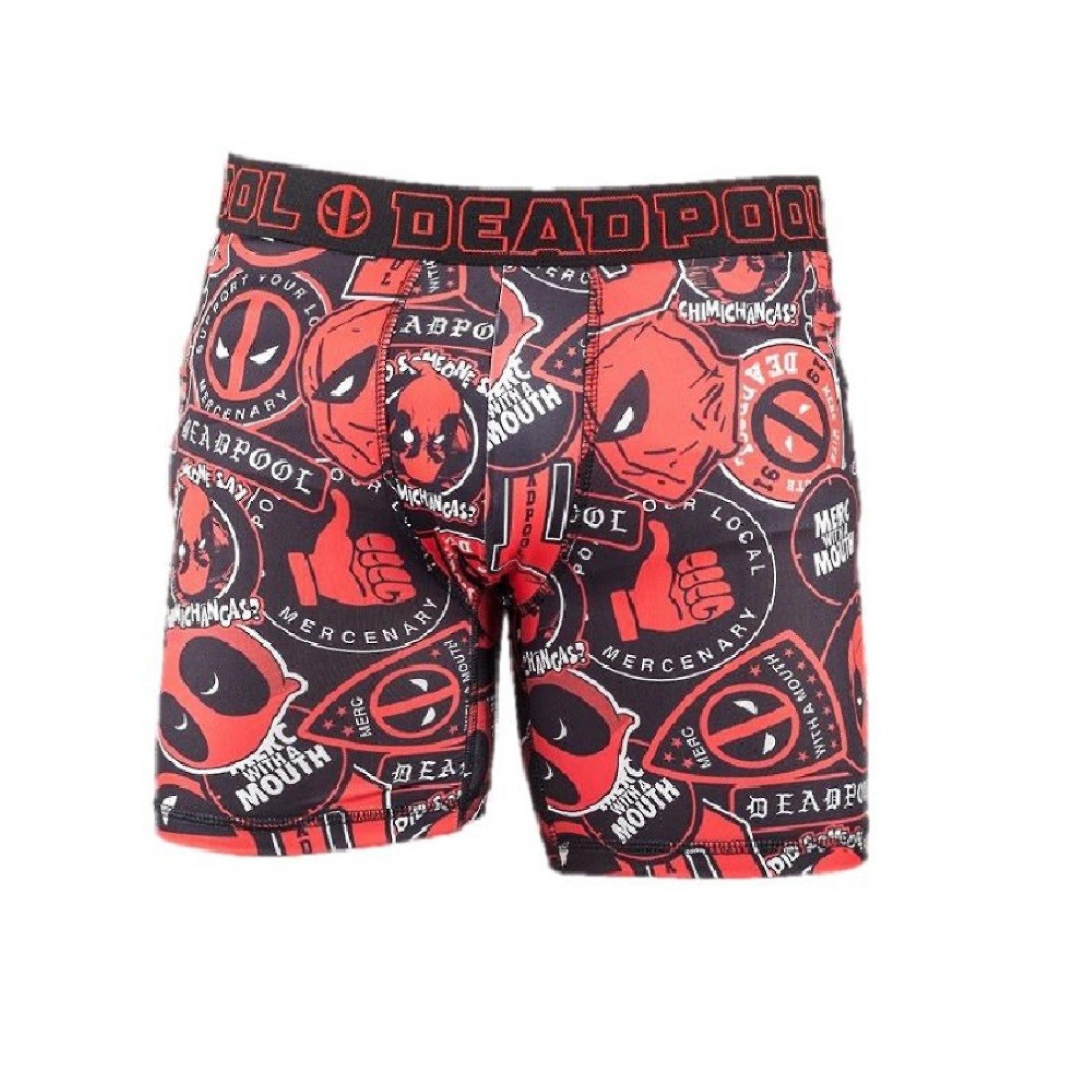 Marvel Deadpool Character and Symbols All Over Men's Underwear Boxer Briefs Multi-Color Medium (32-34)