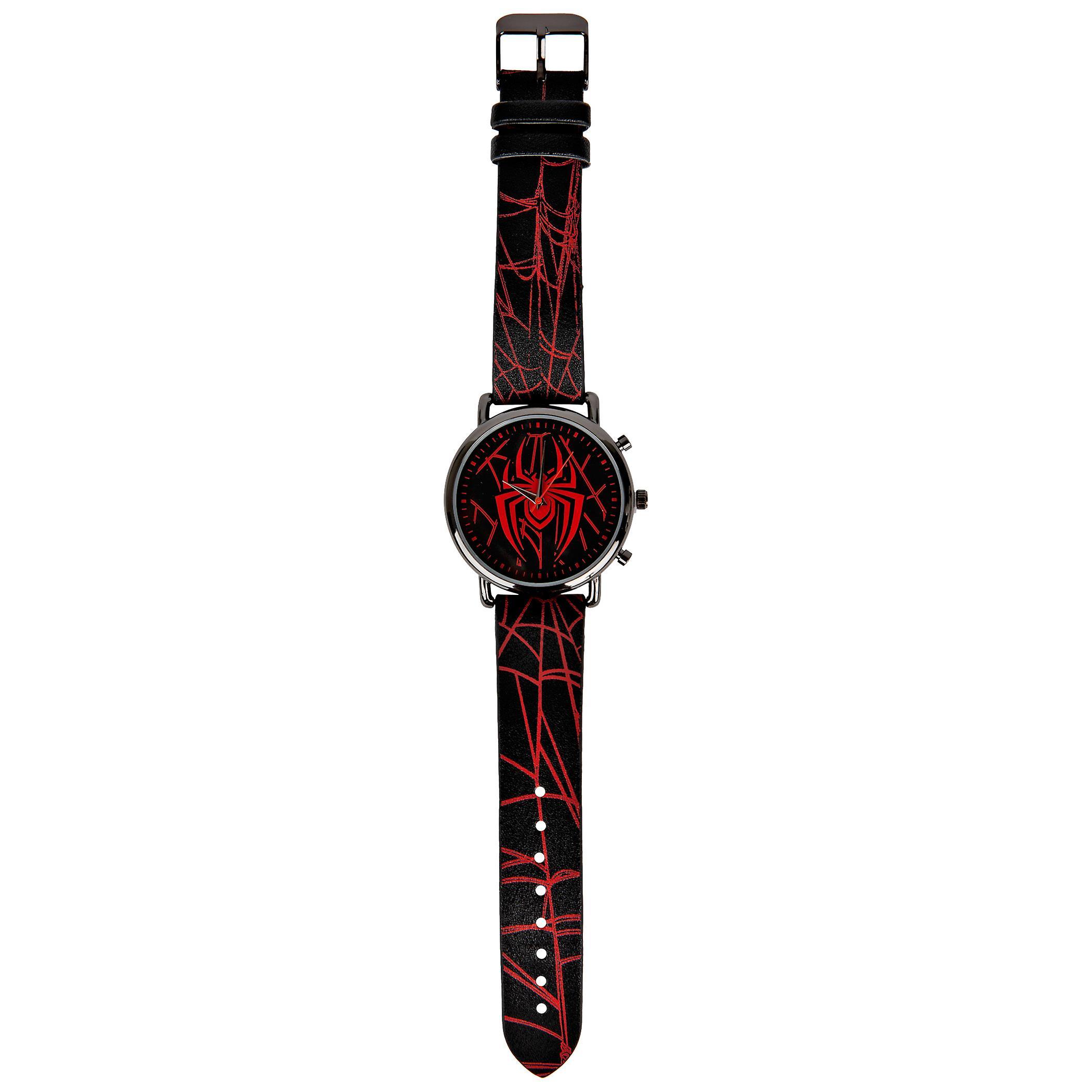 Marvel Spider-Man Symbol and Webbing Watch with Faux Leather Strap Black