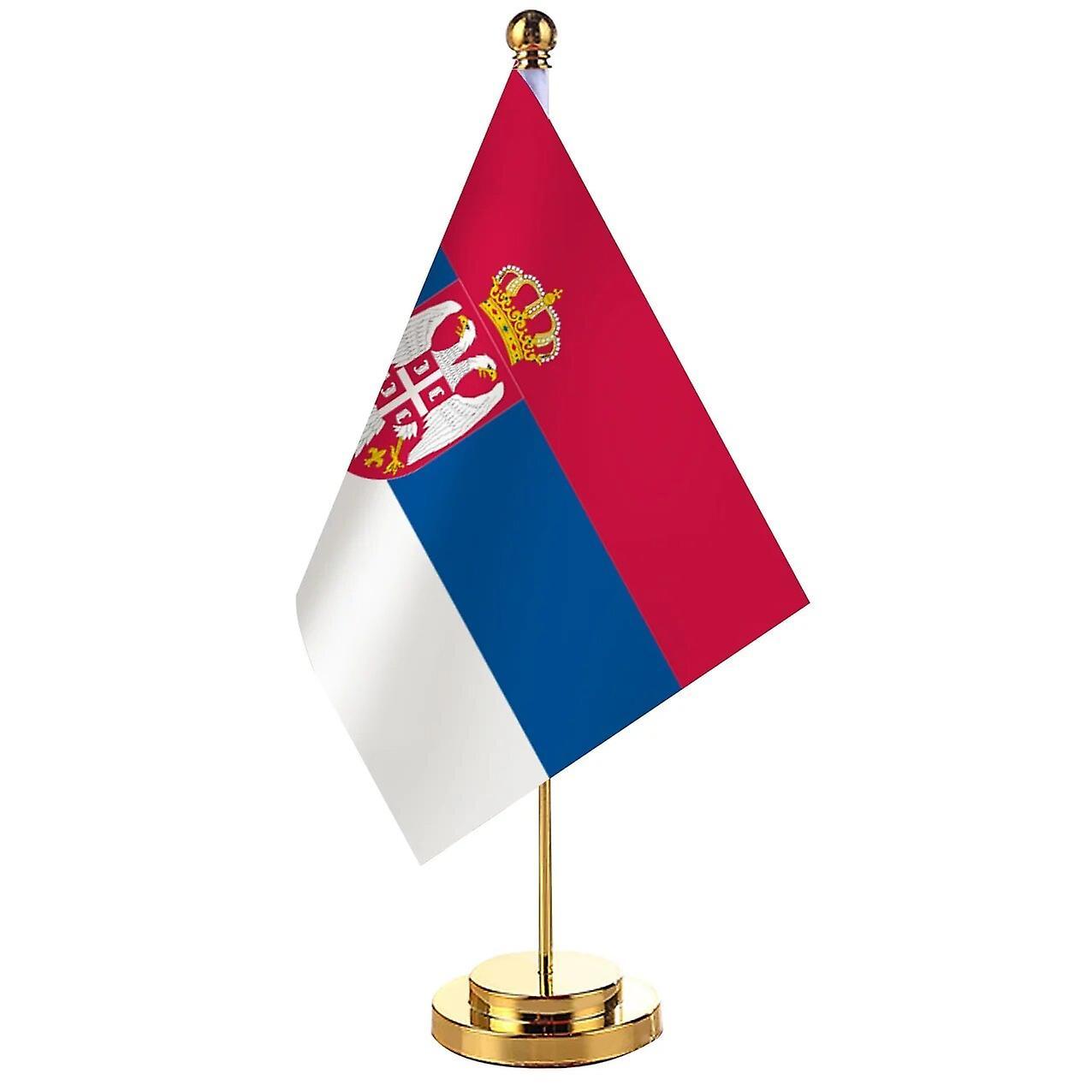 Scitoo 14x21cm Office Desk Flag Of Serbia Banner Boardroom Table Stand Pole Stick The Serbia Cabinet Flag Set Meeting Room Decor Serbia Gold Color