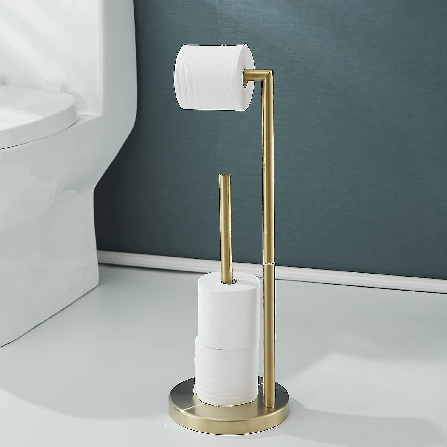 Bxs Free Standing Toilet Paper Holder - Toilet Roll Holder Stand With Storage - Dispenser Toilet Paper Holder With Reserve - Brushed Gold - Stainle...