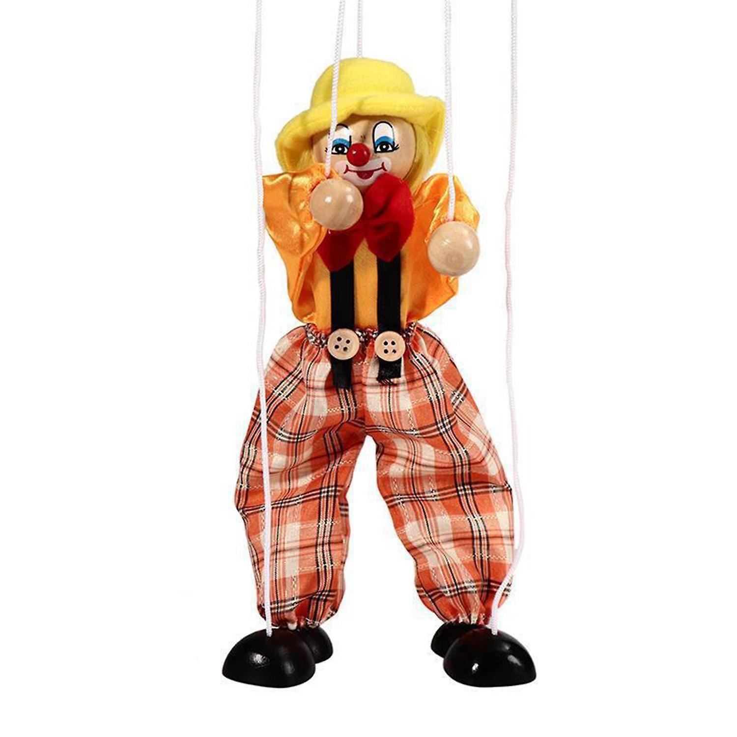 ZHOUBA Marionette Clown Puppet Toy Pull Rope Wooden Puppet Doll Interactive Kids Hand Pirate Puppetry Boys Yellow