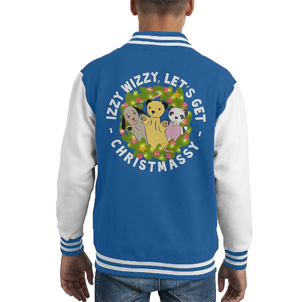 Sooty Christmas Illuminated Wreath Kid's Varsity Jacket Royal/White X-Small (3-4 yrs)