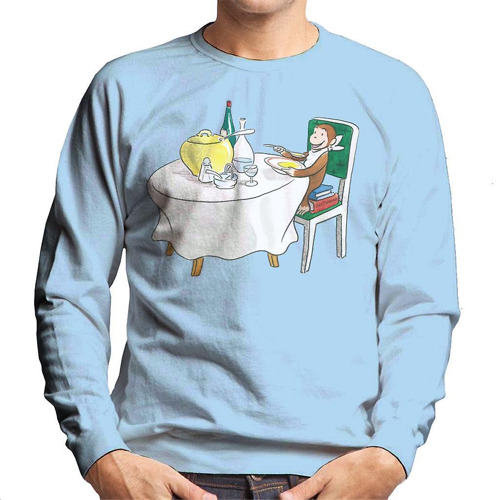 Curious George Eating A Fancy Meal Men's Sweatshirt Sky Blue Large