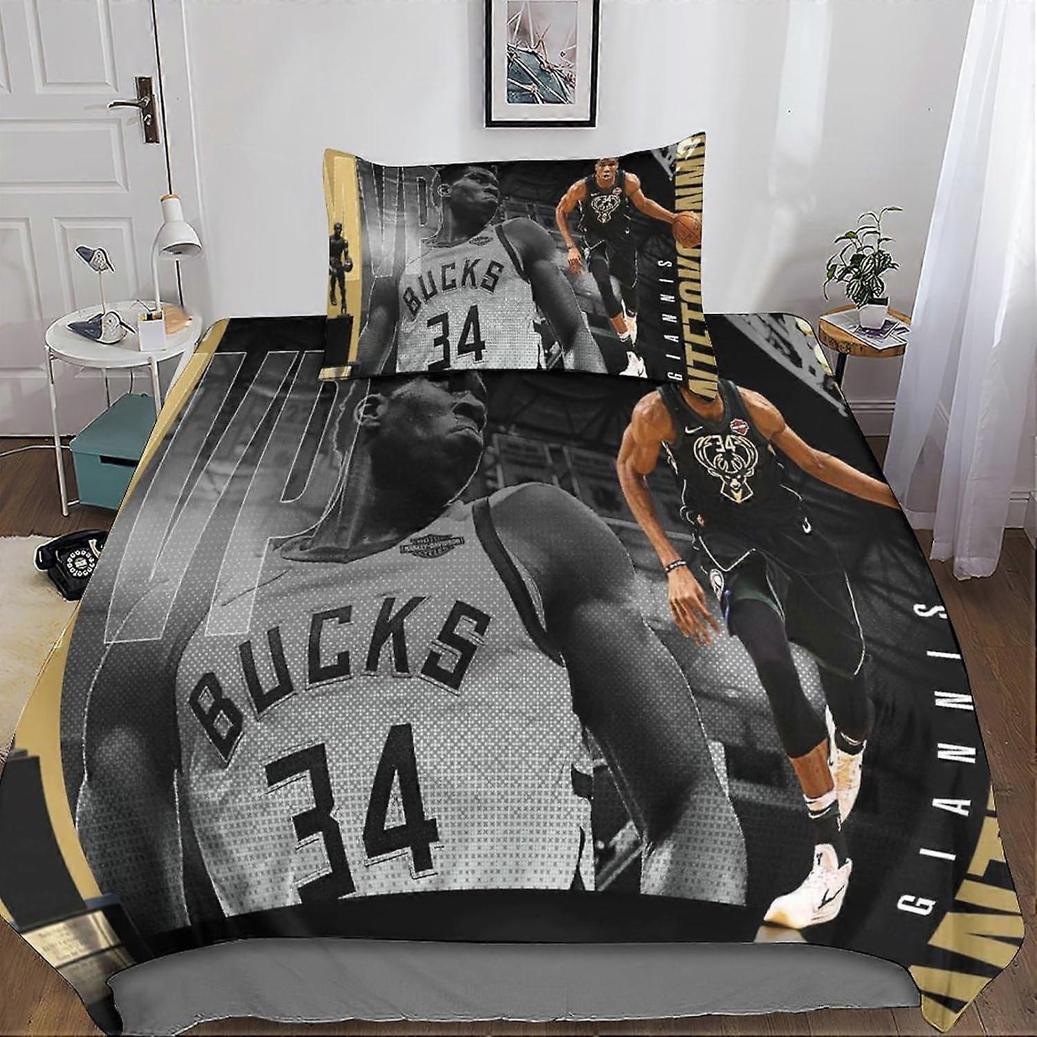 Kerota Giannis Antetokounmpo Sets Duvet Cover Pillowcases 3D Microfiber Bedding Set Bed Linen with Zipper Closure 2 Pcs Single Single135x200cm